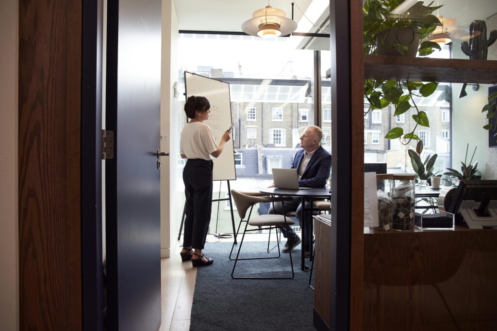 Two people in a management accounting consultation